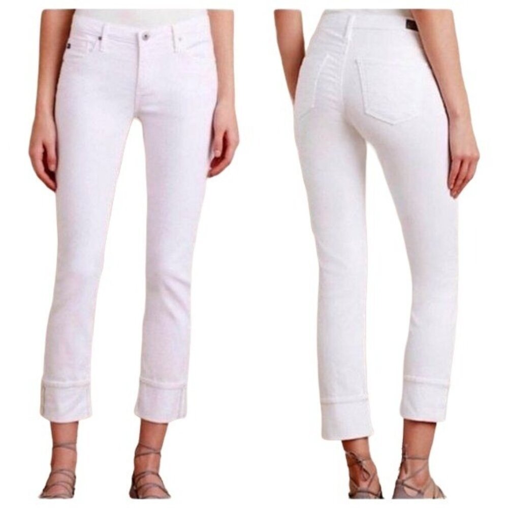 AG Adriano Goldschmied The Stevie Cuff Slim Straight White Jeans